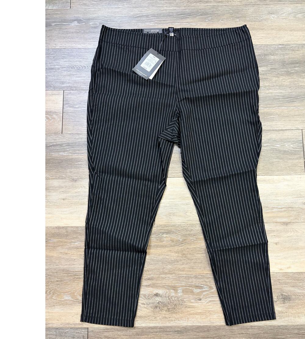Who What Wear Womens Pinstripe Pants 20W Black White High Rise Crop Stretch NWT